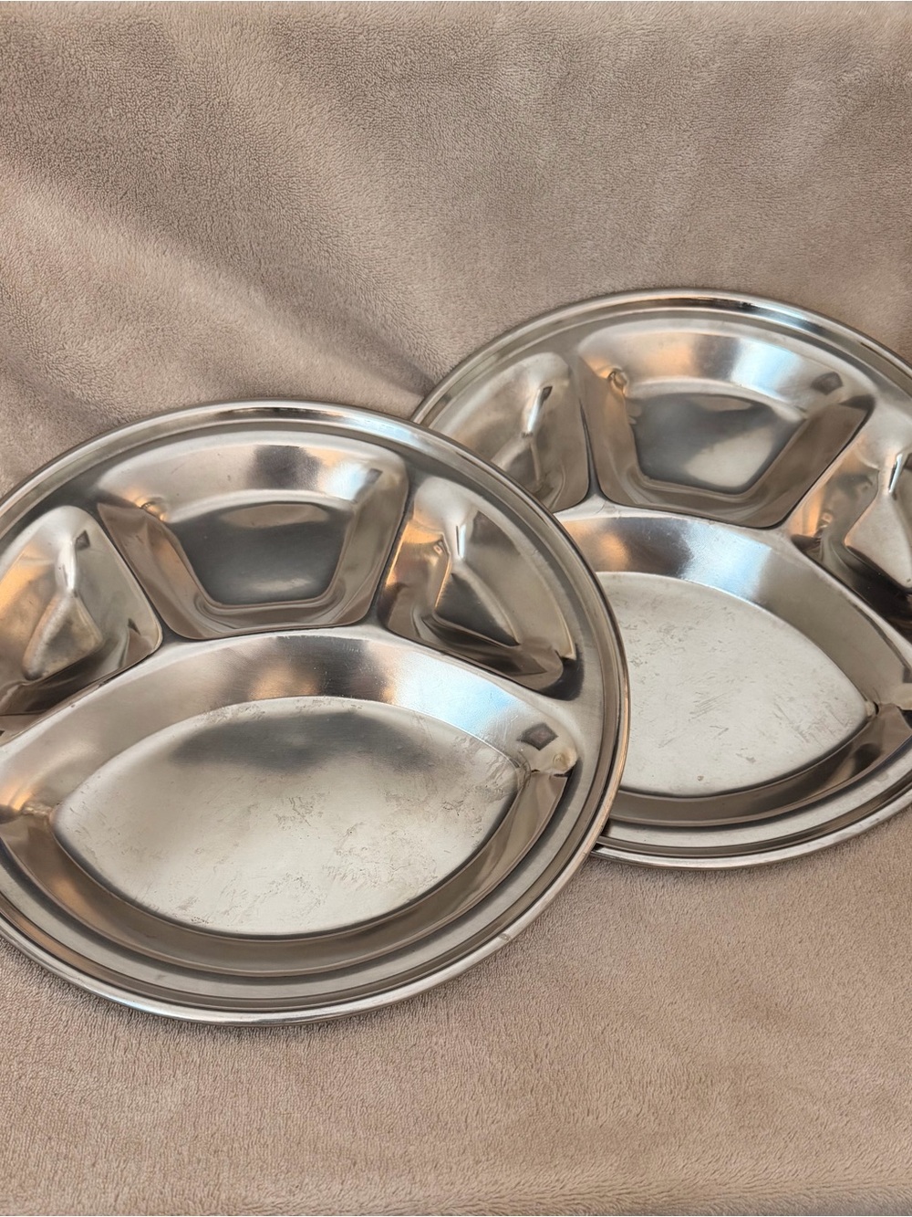 Stainless Steel Compartment Dinner Plates - Silver